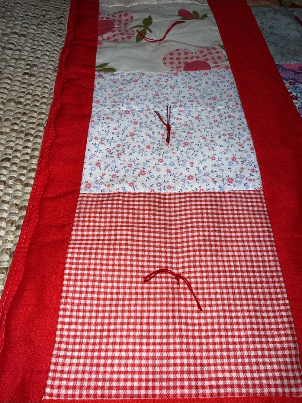 Handmade Patchwork Quilted Throw - Red Multicolor Mulipatterned Kids Winnie